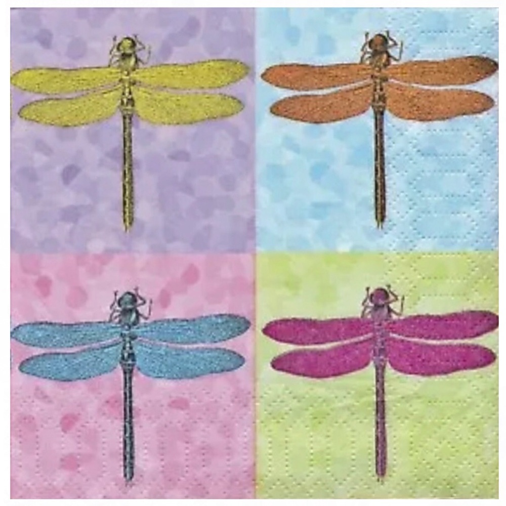 Ppd Two (2) Dragonfly Squares 3-ply DIY Decoupage Cocktail Napkins